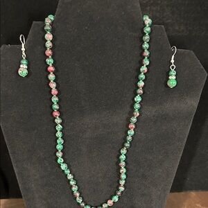 Ruby Zoisite Necklace and matching earrings set.